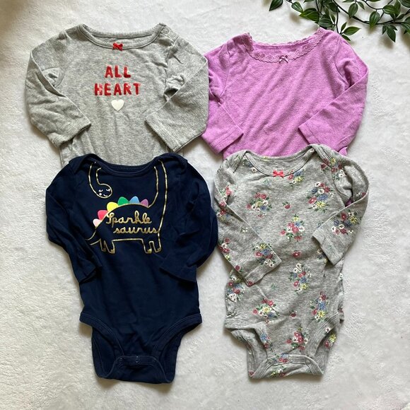 Carter's 9M Baby Girl Bodysuits Bundle Lot Long Sleeve Clothes GUC - Picture 1 of 16